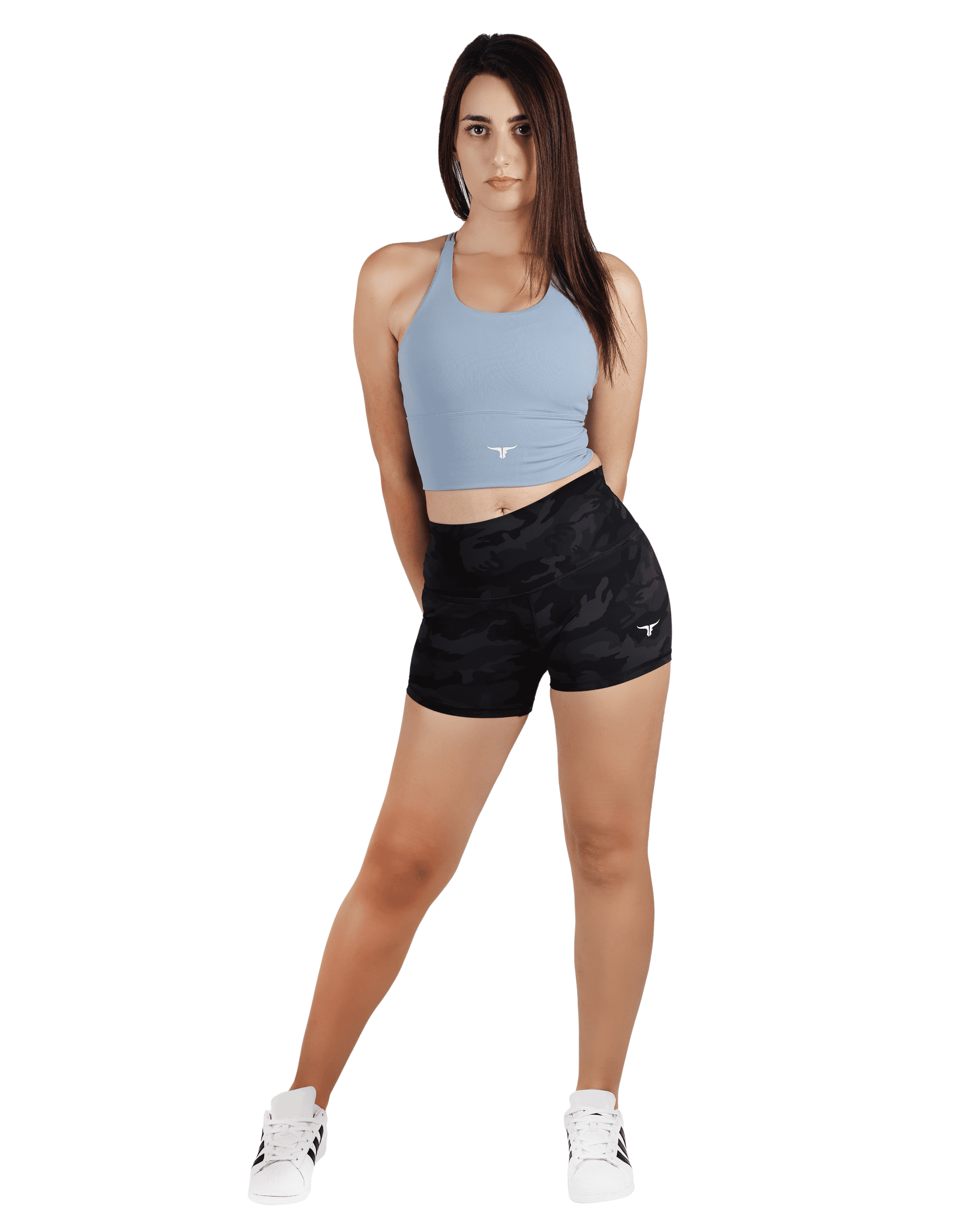 AeroFit High-intensity Long Line Sports Bra & High Waisted Skinny Camo Shorts Combo - THUGFIT
